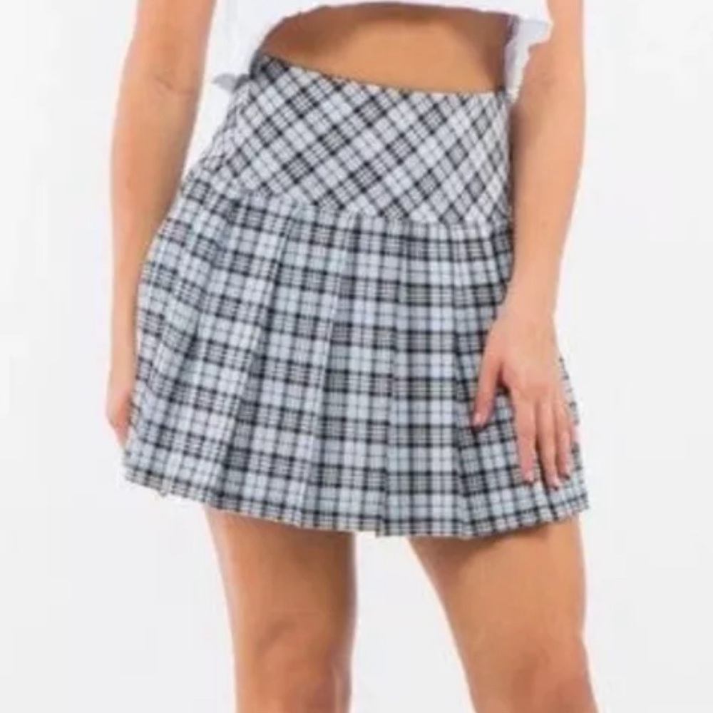 La Bijou High Waisted Blue Plaid Pleated Mini School Girl Skirt Y2K Womens Small